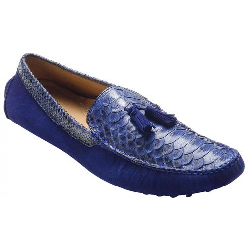 David X "Porta" Electric Blue Genuine Python / Suede Loafer Shoes
